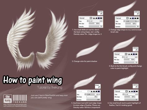 How to paint wing by fusionnuke Wings Drawing, How To Shade, Paint Tool Sai, Digital Painting Tutorials, Clip Studio Paint, Ibis Paint, Anime Drawings Tutorials, Photoshop Brushes, Art Tutorial