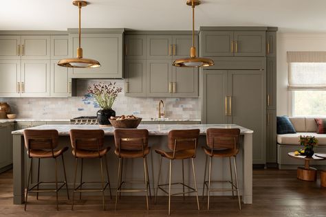 Olive Green Kitchen, Galley Style Kitchen, Trending Paint Colors, Green Kitchen Cabinets, Seattle Homes, Green Cabinets, Modern Farmhouse Kitchens, Favorite Kitchen, Green Kitchen