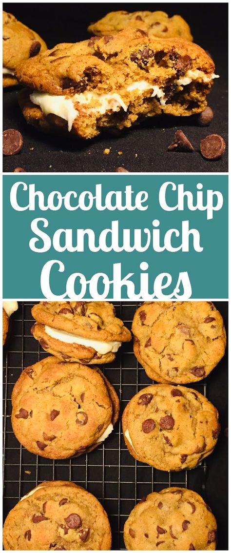 Chocolate Chip Sandwich Cookies Chocolate Chip Cookies Sandwich, Chocolate Chip Sandwich Cookies, Chip Sandwich, Simple Desserts, Cookie Sandwich, Cookie Sandwiches, Cookies Bars, Dessert Bar Recipe, Bar Recipes