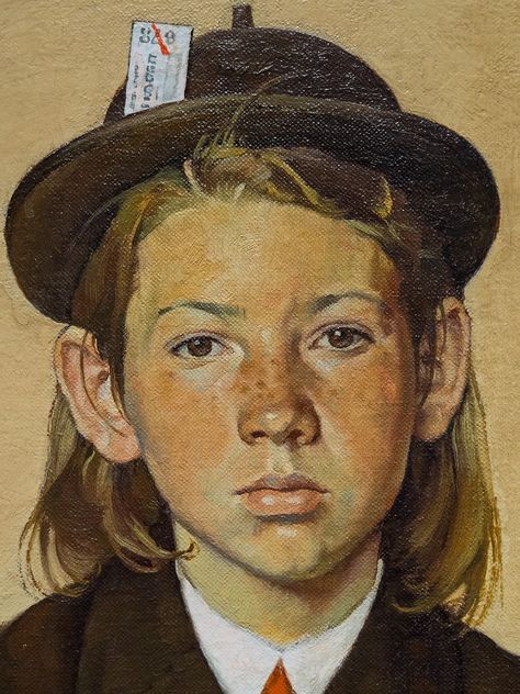 "Girl Returning From Camp" - by Norman Rockwell, 1940. (Close-up) Norman Rockwell Portraits, Norman Rockwell Self Portrait, Portrait Studies, Close Up Art, Norman Rockwell Art, Rockwell Paintings, Norman Rockwell Paintings, Painting Reference, Children Sketch