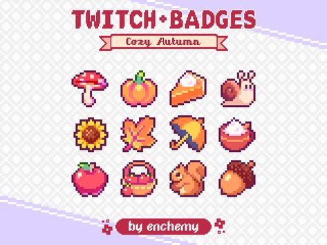 Pixel Art Autumn, Fall Pixel Art, Shop Cottagecore, Melty Bead Designs, Pixel Icons, Twitch Badges, Pixel Art Tutorial, Pixel Art Templates, Cute Pokemon Pictures