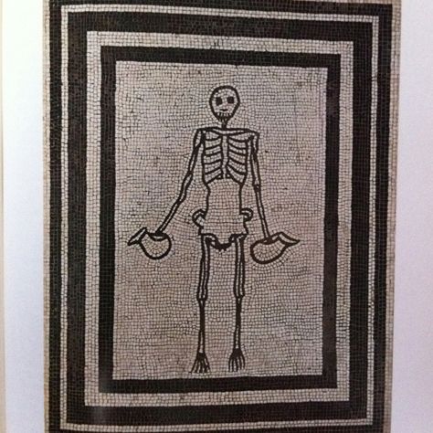 Skeleton of a Butler. Mosaic from Pompeii. Museo Nazionale, Napoli. Art Bizarre, Vanitas Vanitatum, Pompeii And Herculaneum, Rome Antique, Roman Mosaic, Skeleton Art, Roman Art, Art Antique, Pompeii