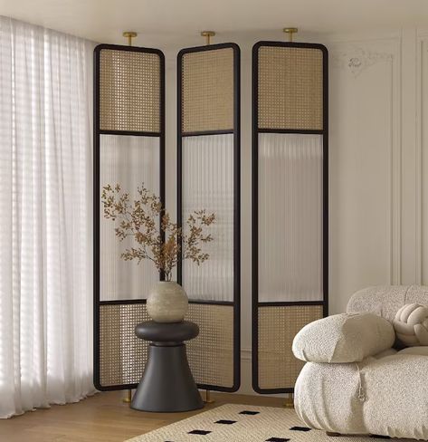 Pamperhausdesign - Etsy Privacy Screen Indoor Room Dividers, Fluted Glass Partition, Indoor Privacy Screen, Privacy Screens Indoor, Screen Room Divider, Screen Room, Fluted Glass, Bedroom Idea, Partition Design