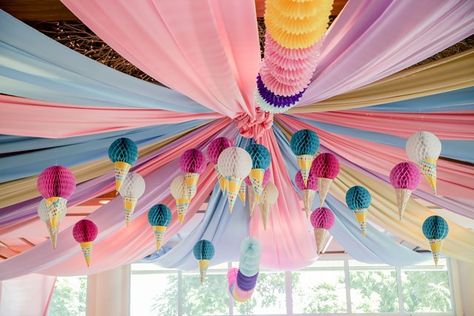 Akia’s Ice Cream Shoppe Themed Party – Ceiling Dreamland Party, Kids Fest, Ice Cream Shoppe, Ice Cream Images, Chandelier Decorations, Candy Land Birthday Party, Party Zone, Colorful Ice Cream, Party Giveaways