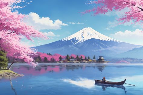 Eternal Majesty: A Captivating Ode to Mount Fuji. Mount Fuji Watercolor, Mount Fuji Art, Japan Landscape Painting, Bike Mural, Mount Fuji Painting, Fuji Painting, Japanese Landscape Art, Gunung Fuji, Mount Fuji Japan