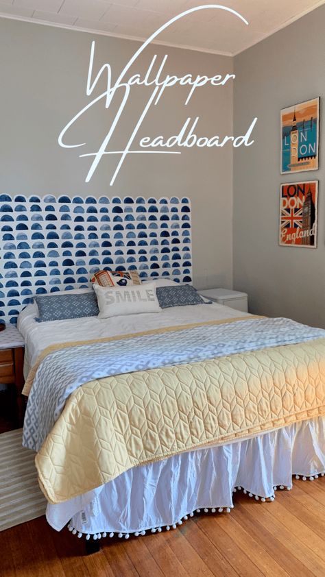 How to Create a Wallpaper Headboard | REHAB DORKS Peel And Stick Wallpaper Headboard, Wallpaper As Headboard, Wallpaper Headboard Ideas, Peel And Stick Headboard, Diy King Size Headboard, Wallpaper Headboard, Faux Headboard, Clever Closet, Headboard Shapes