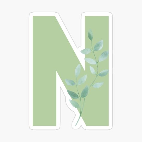 Get my art printed on awesome products. Support me at Redbubble #RBandME: https://www.redbubble.com/i/sticker/The-letter-N-sage-green-decorative-monogram-by-baeyoncemd/67102402.EJUG5?asc=u Sage Green Aesthetic Stickers, Green Letter Aesthetic, Notion Photos, N Wallpaper Letter Aesthetic, Icon Ipad, Peta Pikiran, Decorative Lettering, Pink Scrapbook, N Letter