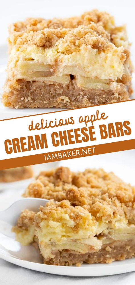 Apple Cream Cheese Bars, Bars Dessert Recipes, Apple Bar Recipes, Dessert Recipes For A Crowd, Cream Cheese Bars Recipe, Thanksgiving Desserts Apple, Apple Crisp Cheesecake, Dessert Nachos, Oatmeal Crumble