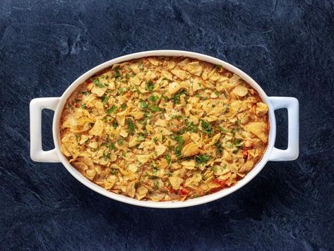 Seafood Casserole Recipe | Ree Drummond | Food Network Pioneer Woman Seafood Casserole With Potato Chips, Ree Drummond Seafood Casserole, Pioneer Woman Seafood Casserole, Seafood Casserole Pioneer Woman, Shrimp Snacks, Comforting Casseroles, Seafood Casserole Recipes, Shrimp Casserole, Raspberry Whipped Cream