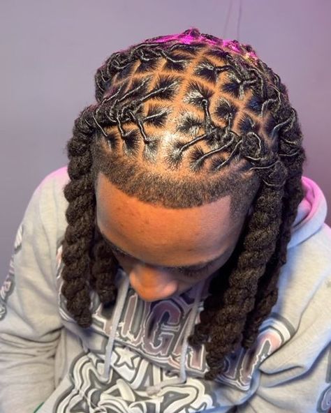 Styles For Dreads Men Long Hair, Black Loc Hairstyles Men, Square Parts Locs, Loc Parting Patterns Men, Thick Locks Hairstyle, Braided Locks Hairstyles, Loc Styles On Men, Lox Hairstyles Men, Dreds Locs Man