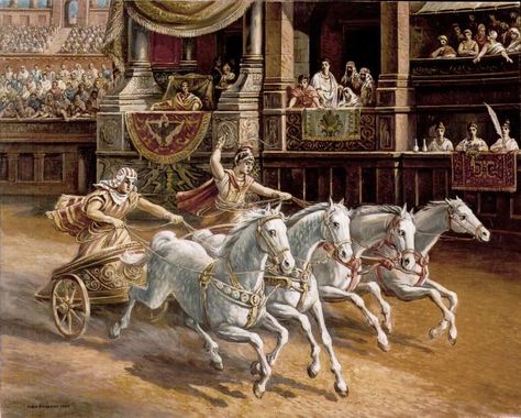 Chariot racing was in the first Olympic Games and one of Ancient Greece’s most famous statues is of a charioteer. Description from kizaz.com. I… Chariot Racing, Roman Chariot, Imperiul Roman, Ancient Olympics, Marshal Arts, Circus Maximus, Lucrezia Borgia, Grece Antique, Roman History