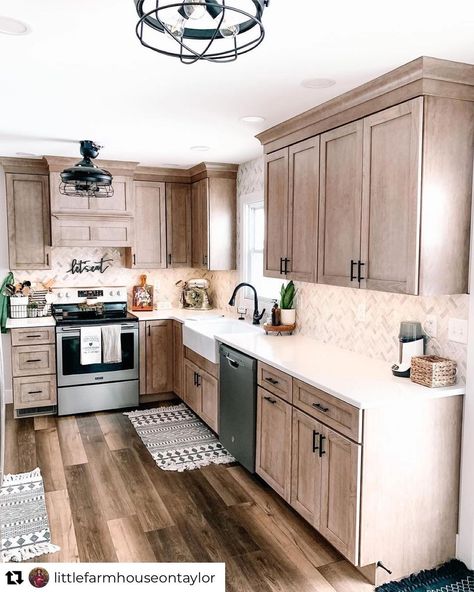 Inspired Kitchens shared a post on Instagram: “I love white kitchens too, but I would totally go for the natural wood look if I had a kitchen like…” • Follow their account to see 935 posts. Styles Of Kitchen Cabinets, Stained Wood Kitchen Cabinets, Stained Cabinets, Stained Kitchen Cabinets, Build Inspiration, House Remodeling, Kitchen Wood, Lake Cabin, Farmhouse Kitchen Design