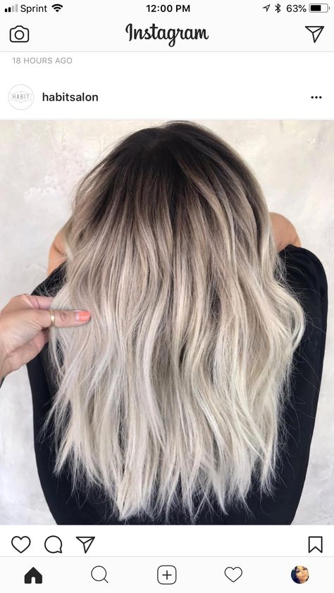 Shadow Root With Ash Blonde, Icy Blonde Color Melt, Balayage Hair Dark Roots Ash Blonde, Ice Baylage Hair, Dark Melted Roots Blonde Ombre, Shadows Root Blonde, Blonde Hair Dark Roots Medium Length, Ombre Hair Color For Blondes Dark Roots, Icy Hair Dark Roots