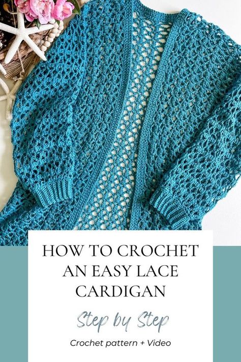 Create a stunning Crochet Lace Cardigan with this easy pattern. Perfect for layering and available in sizes XS to 5X..#crochetpattern #crochetlove #handmadecrochet #crochetaddict #crochetinspiration #crochetdesign #crochetersofpinterest #crochetcommunity #crochetproject #crochetfun Free Ladies Crochet Patterns, Crochet Light Cardigan Pattern Free, Crochet Mesh Cardigan Pattern, Beginner Crochet Cardigan Pattern Free, Crochet Sweater Pattern Free Easy, Quick Crochet Cardigan, Crochet Layering Top, Easy Crochet Cardigan Pattern Free, Crochet Lace Top Pattern