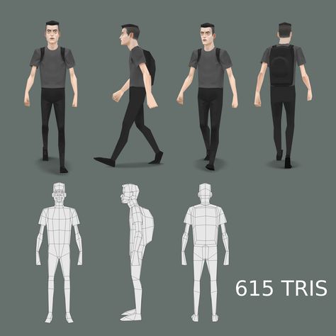 LOWPOLY (sub 1000~ triangle models) - Page 282 — polycount 3d People, 3d Reference, Low Poly Character, Character Turnaround, Man Anatomy, Low Poly Games, Character Model Sheet, Blender Tutorial, Low Poly Art