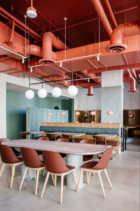 Office Revamp, Red Ceiling, Salt Pig, Interior Colors, American Interior, Sight Unseen, Public Places, Workplace Design, Green Tile