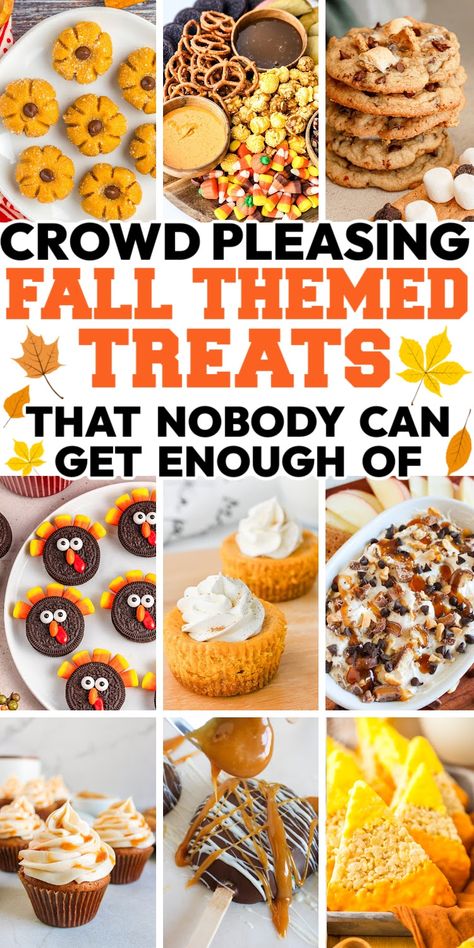 images of Fall Treats and Desserts For a Crowd Sweet Fall Desserts, Fall Tea Party Desserts, Fall Harvest Party Desserts, Fall Themed Party Food Ideas, Easy Fall Bake Sale Recipes, Simple Fall Snack Ideas, Healthy Fall Party Snacks, Easy Fall Snack Recipes, Fall Treats For A Crowd