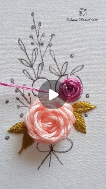 Hand Embroidered Roses Tutorial, How To Embroider A Rose By Hand, Rose Thread Embroidery, Hand Thread Work Designs, Embroidery Rose Stitch, Embroider Flower Pattern, Rose Embroidery Pattern Free Printable, Embroidery Rose Designs, Embroidered Rose Tutorial