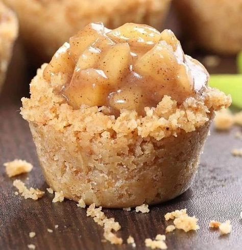 Cooking with Brenda Gantt | Apple Crisp Bites – A little bite of heaven Mini Apple Crisp Recipe, Apple Crisp Bites, Mini Apple Crisp, Apple Crisp Muffins, Oatmeal Cookie Crust, Canned Apple Pie Filling, Apple Bite, Spice Muffins, Canned Apples