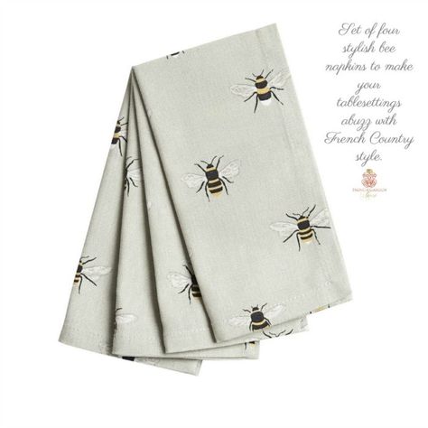 THE FRENCH COUNTRY SPRING COLLECTION - French Garden House Bee Napkins, Dragonfly Photos, Dinner Party Table Settings, Sophie Allport, Halloween Party Dinner, Bee Fabric, Dinner Party Table, Party Table Settings, Interior Textiles