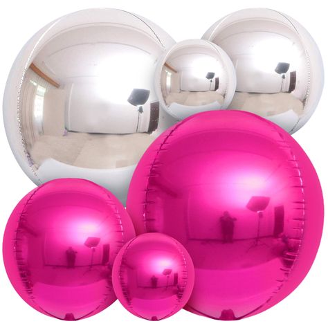 PRICES MAY VARY. HUGE PACK OF 14 | LARGE SIZE - 22 INCH, HOT PINK AND SILVER FOIL BALLOONS - These cute-looking 4D foil metallic pink balloons and silver mylar balloons is perfect for your unicorn theme birthday decor, gender reveal, baby shower, princess themed birthday, bridal shower. This huge hot pink foil balloons and silver chrome balloons comes with pack of 14, with 22, 15, 10 inches size. These big hot pink balloons and silver round balloons will create lot of excitement within the kids Makeup Decorations Party, Hot Pink Party Backdrop, Birthday Backyard Decorations, Pink Prom Theme, Hot Pink Party Decorations Sweet 16, Pink And Silver Balloons, Hot Pink Party Decorations, Pink Birthday Party Decor, Pink And Silver Party