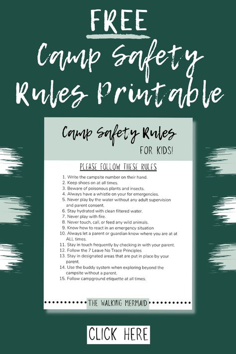 Claim this free CAMP SAFETY RULES FOR KIDS printable here so you can keep handy during your family camping trips. #camping #campingrules #campingwithkids Nature Schooling, Camping Planner, Safety Rules For Kids, Cabin Rules, Summertime Activities, Teen Ministry, Summer Camp Themes, Camping Rules, Twig Furniture