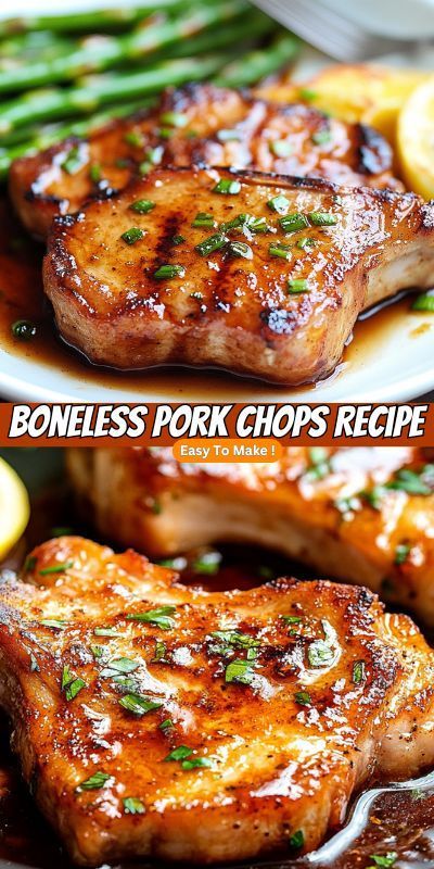 Try this easy Honey Garlic Boneless Pork Chops recipe for a quick and flavorful weeknight dinner. These tender pork chops are pan-seared to perfection and coated in a delicious honey garlic sauce with a hint of spice. Ready in under 30 minutes, this dish is perfect for anyone looking for a simple yet tasty meal idea. Serve it with mashed potatoes, rice, or vegetables for a complete dinner. If you're searching for fast, easy pork chop recipes, this honey garlic version is a must-try! Asian Inspired Pork Chops, Asian Boneless Pork Chops, Honey Garlic Pork Chop Recipes, Pork Chops In Sauce Recipes, Boneless Loin Pork Chops, Keto Pork Chop Recipes Air Fryer, Fork Tender Pork Chops, Lion Pork Chop Recipes, Boneless Pork Loin Recipes Chops