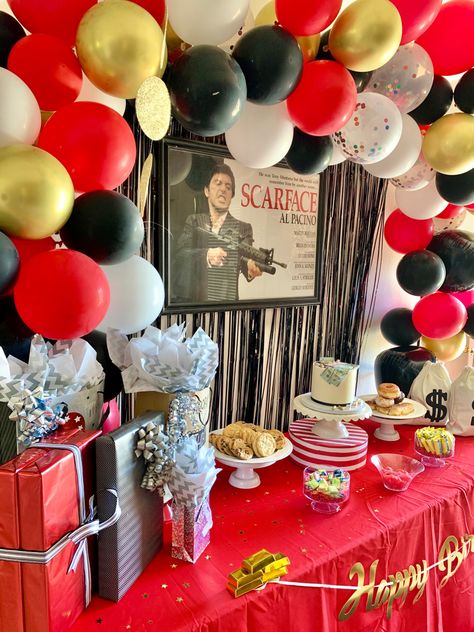 Scarface Birthday Theme, Scarface Party Theme, Scarface Party, Painted Picnic Tables, 21st Birthday Themes, Creative Writing Lesson, 18th Birthday Party Themes, Birthday Theme Decoration, 21st Bday Ideas