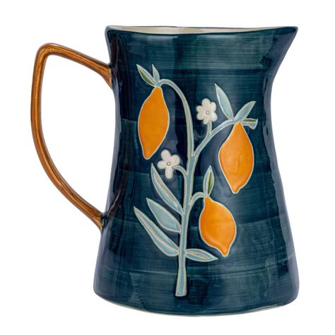 "Buy the 9.5\" Hand-Painted Multicolor Wax Relief Flowers Stoneware Pitcher at Michaels. com. The pitcher features a hand-painted design with a wax relief pattern of flowers on top of the paint, creating a unique and charming look. It can hold up to three quarts of liquid and can be used for serving water, juice, tea or any other beverage. This hand-painted stoneware pitcher with wax relief flowers is a stunning addition to any tableware collection. It features a hand-painted design with a wax r Stoneware Pitcher, Farmhouse Paint, Vintage Pitchers, Elegant Kitchens, Creative Co Op, Ceramic Pitcher, Tableware Collection, Antique Farmhouse, Favorite Drinks