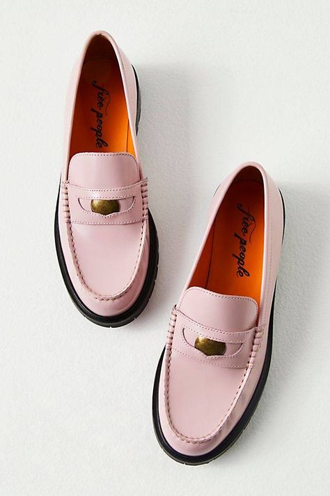 Pink Loafers Outfit, Pink Loafers, Loafers Outfit, Timeless Shoes, Chunky Loafers, Office Shoes, Pink Fits, Soft Shoes, Free People Shoes