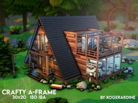 Sims 4 Houses Ideas Layout Cottage, Sims 4 Tiny House Floor Plans With Loft, Sims Container House, Lilsimsie Builds, Minecraft A Frame House, Sims House Inspiration, Sims 4 Lots, Norwegian House, Rumah Minecraft Sederhana