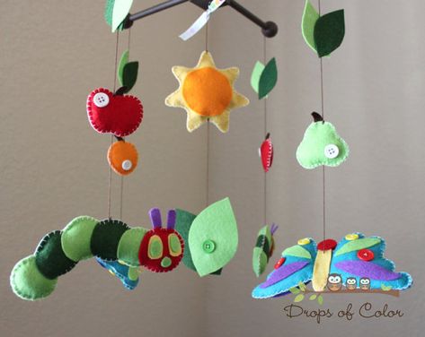 Baby Crib Mobile - Baby Mobile - Nursery Caterpillar Butterfly Mobile "Inspired by the Very Hungry Caterpillar" Mobile - Crib Mobile Hungry Caterpillar Nursery, Felt Mobiles, Butterfly Mobile, Diy Bebe, Felt Mobile, Mobile Baby, Baby Crib Mobile, The Very Hungry Caterpillar, Baby Center