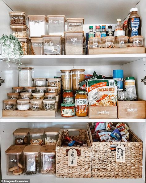 Mum-of-three offers look inside her well-organised home and shares secret for keeping it clean | Daily Mail Online Pantry Organization Cans, Organised Aesthetic, Organized Pantry, Pantry Organisation, Desain Pantry, House Organisation, Kitchen Organization Pantry, Kitchen Organisation, Kitchen Pantry Design