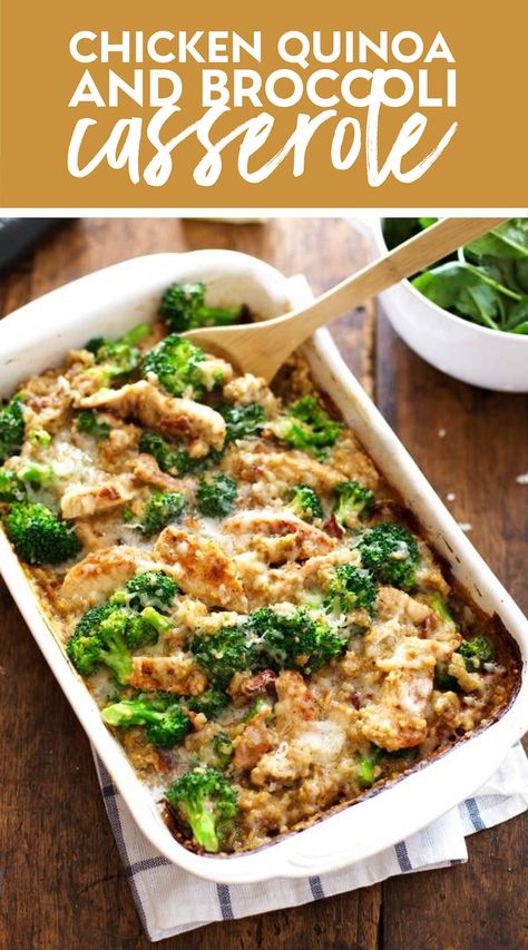 Creamy Chicken Quinoa and Broccoli Casserole is real food meets comfort food. From scratch, quick and easy, and a big gentle hug loaded with good-for-you ingredients. #casserole #chicken #quinoa Broccoli Chicken Quinoa Casserole, Chicken And Broccoli Quinoa, Chicken Broccoli Cauliflower Casserole Healthy Recipes, Quinoa Bake Recipes, Chicken Broccoli Quinoa Casserole, Chicken Veggie Casserole, Chicken Broccoli Quinoa, Chicken Quinoa Bake, Chicken Quinoa Recipes