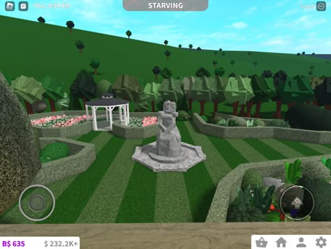 Cute Garden Ideas Bloxburg, Ethereal Bloxburg House, Bloxburg Victorian House Color Scheme, Bloxburg Vegetable Garden, Roblox Garden Bloxburg, Roblox Victorian House, Fantasy Bloxburg House, Bloxburg Garden Layout, Bloxburg Fountain Ideas