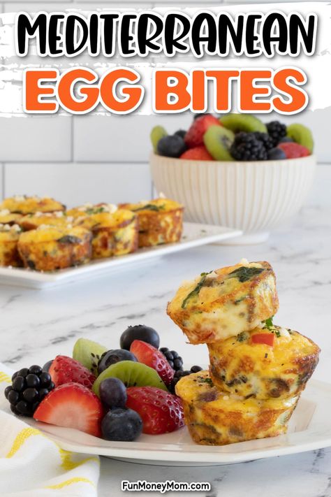 Mediterranean Egg Muffins, Egg Bites With Feta, Mediterranean Breakfast Egg Muffins, Greek Egg Bites, Mediterranean Muffins Recipe, Veggie Egg Bites Muffin Tins, Mediterranean Feta Egg Bake, Mediterranean Egg Bites, Healthy Egg Bites Muffin Tins