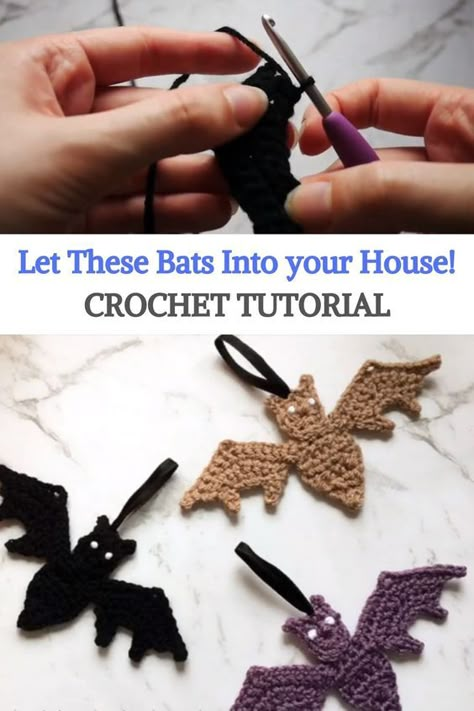 Crochet Bat Garland Pattern, Crochet Bats Halloween, Crochet Wings, Bats For Halloween, Crochet Halloween Decorations, Wings Tutorial, Crochet Bat, Beautiful Halloween, Fall Crochet Patterns