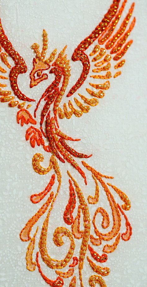 Phoenix embroidery | Phoenix embroidery I made for my partne… | Flickr Phoenix Embroidery Design, Phoenix Bird Embroidery, Chinese Phoenix Embroidery, Phoenix Embroidery Pattern, Fire Embroidery Designs, Phoenix Quilt, Fire Embroidery, Phoenix Embroidery, Phoenix Fashion