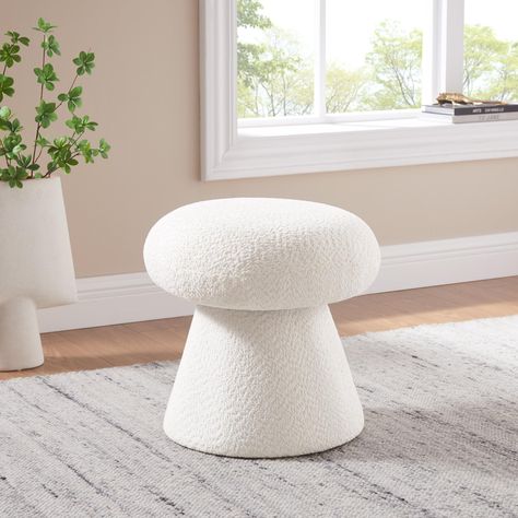 PRICES MAY VARY. 【Unique Mushroom Shape】Featuring a unique mushroom shape, this footstool combines modern aesthetics with cute charm, making it a delightful addition to any home decor style. Its simple yet elegant design adds a touch of uniqueness to your space, elevating its overall fashion sense. 【Luxurious Comfort】 Crafted with soft boucle fabric, this ottoman offers a plush and comfortable seating experience. You can relax in ultimate comfort and unwind after a long day. 【Sturdy and Reliable