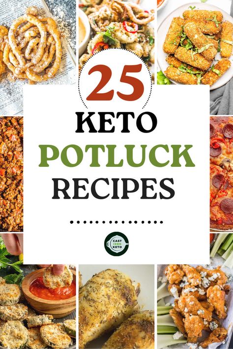 Collage featuring pictures of keto potluck dishes Keto Recipes For A Crowd, Keto Buffet Ideas, Keto Friendly Potluck Recipes, Keto Potluck Recipes For A Crowd, Low Carb Potluck, Low Carb Potluck Recipes, Keto Potluck Recipes, Keto Potluck, Keto Party Food