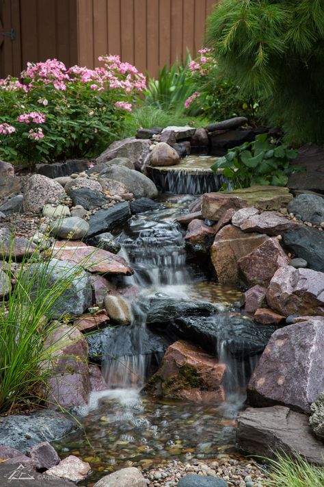 Small 6ft Pondless Waterfall_01 Backyard Pondless Waterfall, Forest Yard, Backyard Stream, Small Garden Waterfalls, Waterfall Landscaping, Small Waterfalls, Pondless Water Features, Backyard Waterfall, Waterfall Ideas