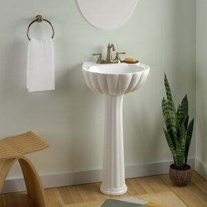 Barclay Bali 27.12" Tall Vitreous China Specialty Pedestal Bathroom Sink with Overflow | Wayfair Modern Pedestal Sink, Pedestal Sink Bathroom, Powder Room Sink, Pedestal Bathroom Sink, Bath Sinks, Pedestal Sinks, Powder Room Small, Pedestal Sink, Small Bath