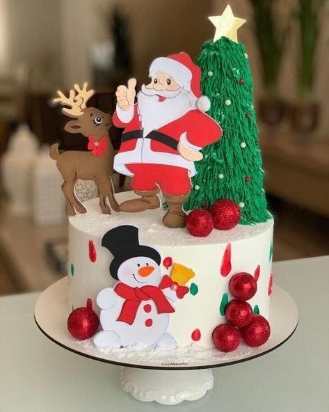 Fondant Cake Tutorial, Kids Birthday Party Cake, Artist Cake, Christmas Cake Designs, Christmas Cake Topper, New Year's Cake, Torte Cupcake, Christmas Topper, Christmas Cake Decorations