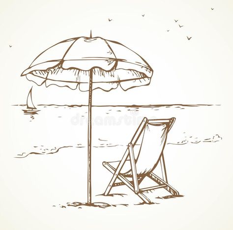 Ocean Furniture, Coast Drawing, Background Ocean, Beach Sketches, Umbrella Drawing, Printable Flower Coloring Pages, Ocean Drawing, Open Hotel, Chair Drawing