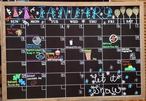 January Dry Erase Board Ideas, January White Board Calendar, January Calendar 2024 Whiteboard, Chalkboard Monthly Calendar, January Dry Erase Calendar Ideas, Blackboard Calendar Ideas, Monthly Calendar Design Ideas, January Chalk Calendar, January Whiteboard Calendar