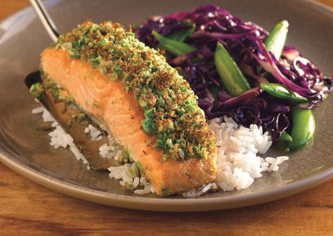 Wasabi Salmon, Encrusted Salmon, Wasabi Recipes, Wasabi Peas, Lime Recipes, Crusted Salmon, Teriyaki Salmon, Roasted Salmon, Asian Flavors