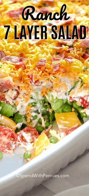 Simple Ranch Dressing, Peas And Bacon, Salad Macaroni, 7 Layer Salad, Layer Salad, Seven Layer Salad, Layered Salad Recipes, Layered Salad, Potluck Dishes