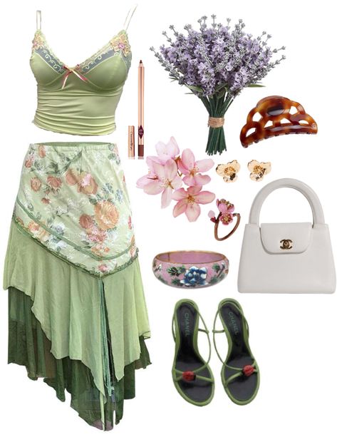 Spring Theme Outfit, Air Inspired Outfits, Flower Core Outfits, Earth Day Outfit Ideas, Flower Themed Outfits, Flowercore Outfit, Flower Outfit Aesthetic, Fairy Outfit Ideas, Floral Outfit Ideas