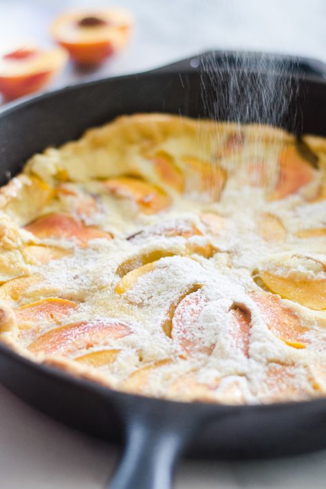 Peach Breakfast Recipes, Peach Dutch Baby, Skillet Food, Peach Pancakes, Oven Pancake, Dutch Babies, Baby Recipe, Dutch Baby Recipe, Oven Pancakes