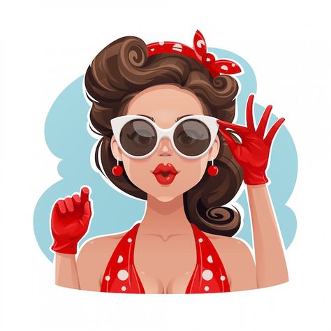 Ilustración de gafas de sol con chica pi... | Premium Vector #Freepik #vector #pin-up #pop-art-mujer #wow #pop-art Ragazza Pop Art, Vintage Pin Ups, Illustration Pop Art, Pop Art Vintage, Pin Up Vintage, Pop Art Girl, Red Gloves, Pop Art Illustration, نظارات شمسية